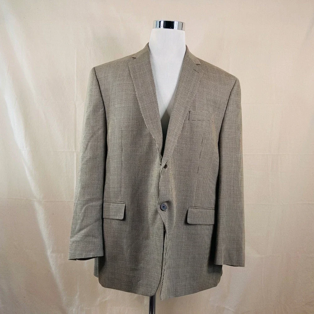 Lauren Ralph Lauren 48R Sport Coat Silk Wool Brown Houndstooth Two Button Vented